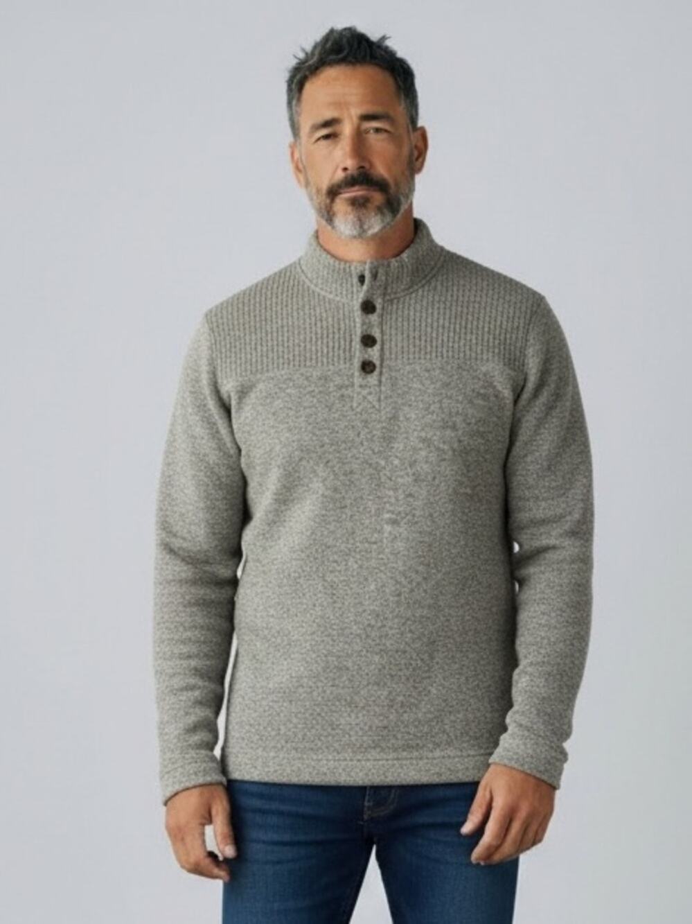 ASPEN Men’s XL Heather Tan Gray Button Up Pullover Sweater